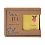 Widdop Love Life yellow ceramic mug with teacher design - British product
