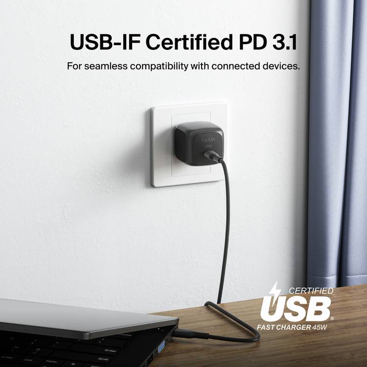 Belkin 45W USB-C slimline wall charger with cable, UK version
