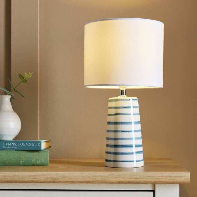 Argos Home table lamp white blue striped 31cm, imported from the UK