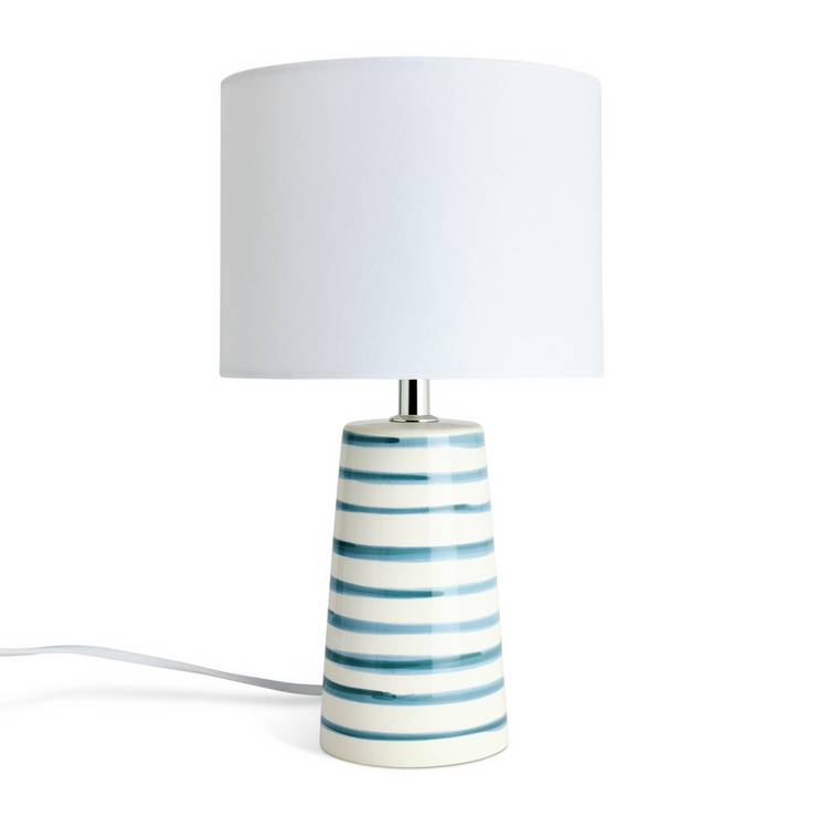 Argos Home table lamp white blue striped 31cm, imported from the UK