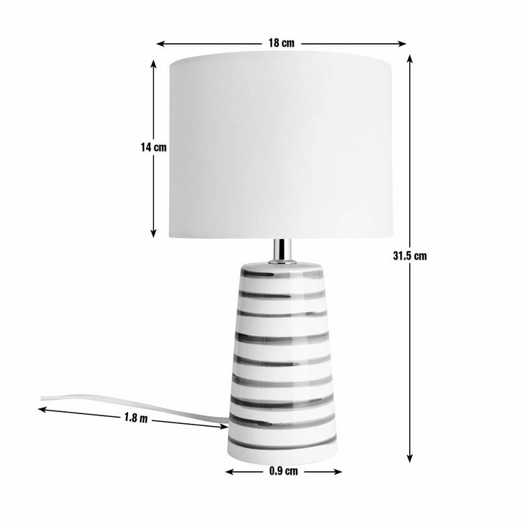 Argos Home table lamp white blue striped 31cm, imported from the UK