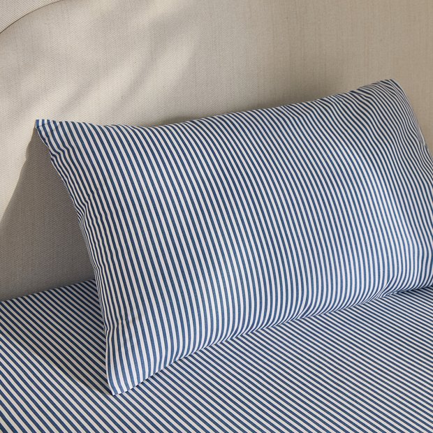 Habitat Oxford printed stripe blue pillowcase, 75x50cm - British product