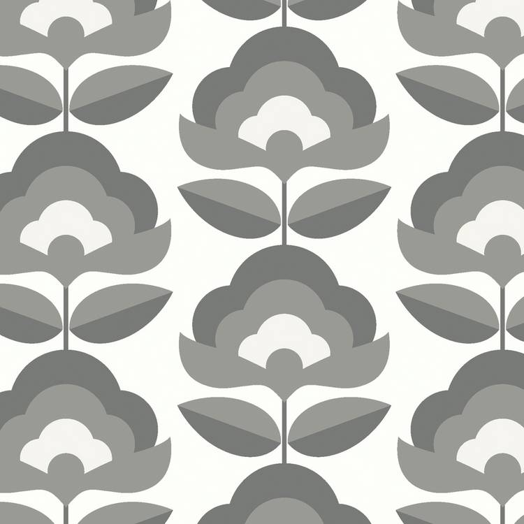 Hoopla Walls Retro Flower Charcoal Wallpaper roll, UK version