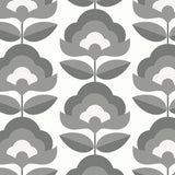Hoopla Walls Retro Flower Charcoal Wallpaper roll, UK version