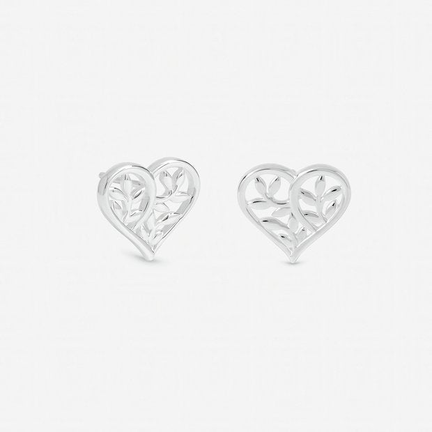 Inicio silver plated tree of love heart studs, imported from the UK