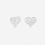 Inicio silver plated tree of love heart studs, imported from the UK