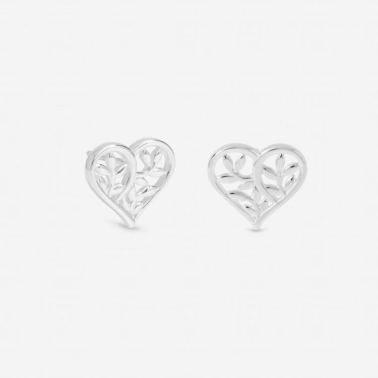 Inicio silver plated tree of love heart studs, imported from the UK
