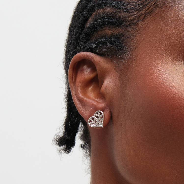 Inicio silver plated tree of love heart studs, imported from the UK