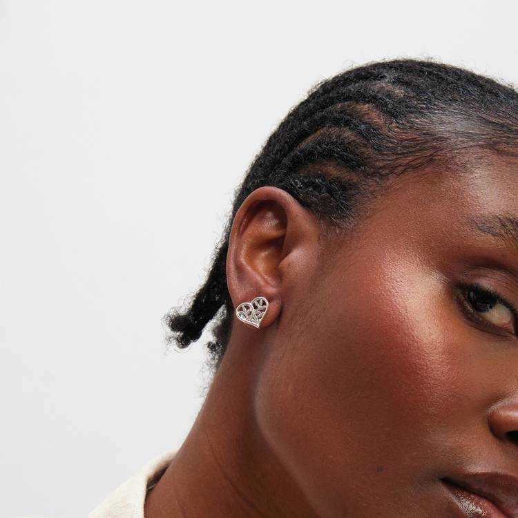 Inicio silver plated tree of love heart studs, imported from the UK