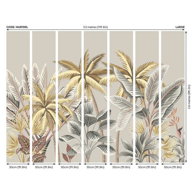 Origin Murals tropical palm tree wall mural grey - British product