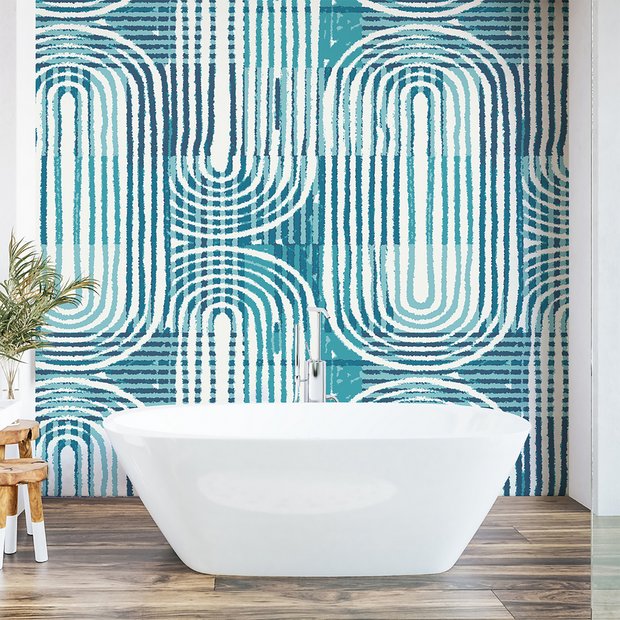 Origin Murals blue curved line texture wall mural, UK version