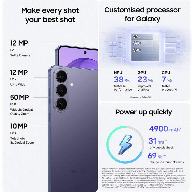 Samsung Galaxy S26+ smartphone 512GB Cobalt Violet - British product