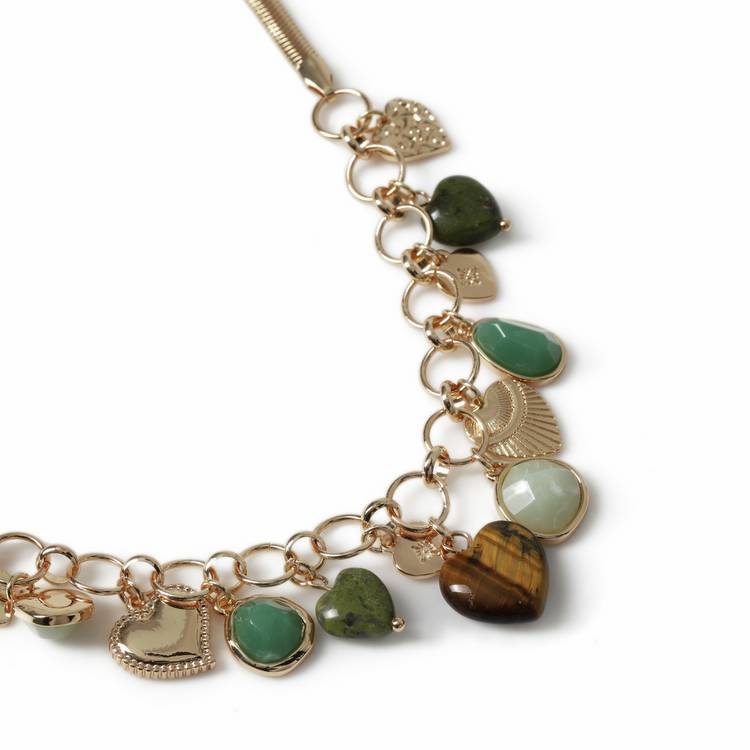 Freedom Green Stone Multi Charm Gold Necklace 45cm, UK version