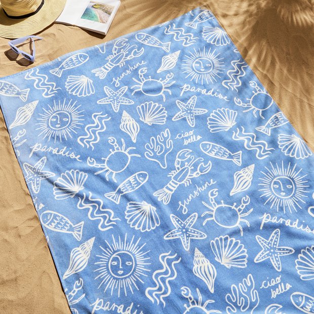 Argos Home sea shell blue beach towel XL - British product