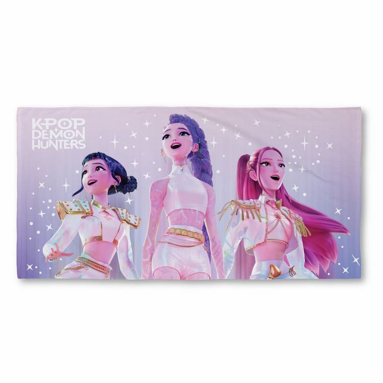 KPop Demon Hunters lilac beach towel 140x70cm, imported from the UK