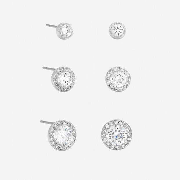Jon Richard silver plated crystal halo earrings set of 3, UK version