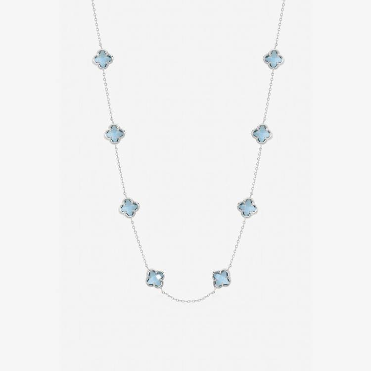 Inicio sterling silver sapphire clover necklace 16 inch, UK version