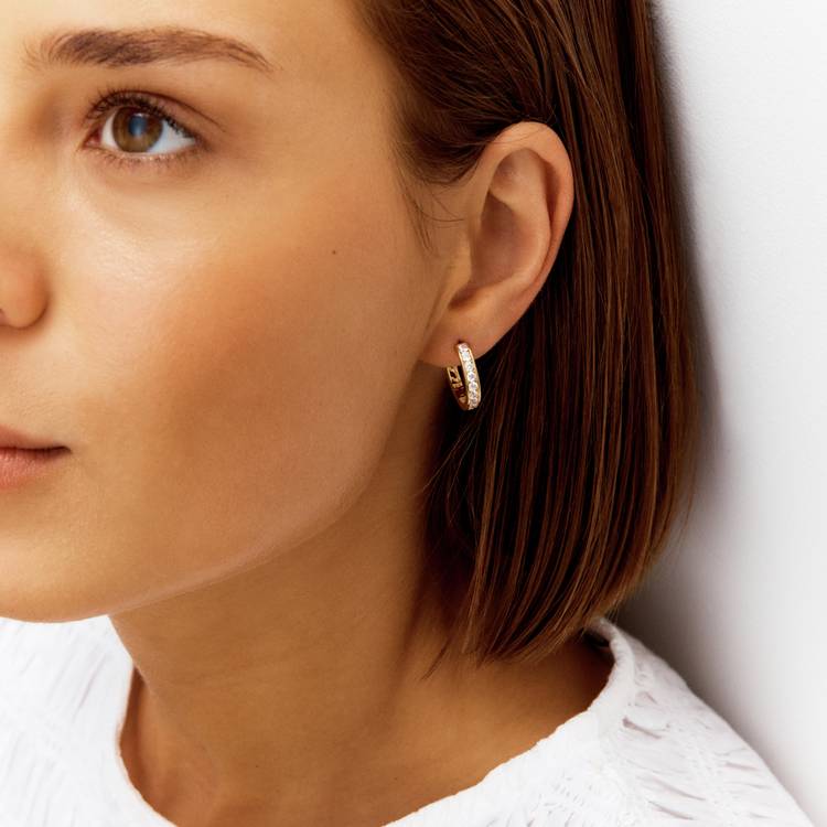 Revere gold plated hoop earrings with cubic zirconia, imported from the UK