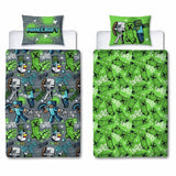 Minecraft kids grey bedding set single duvet cover pillowcase - British product