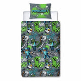 Minecraft kids grey bedding set single duvet cover pillowcase - British product