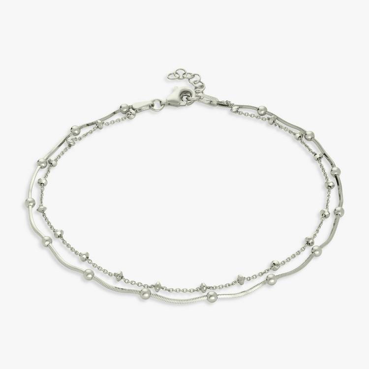 Revere sterling silver double beaded chain anklet 25.5cm, UK version