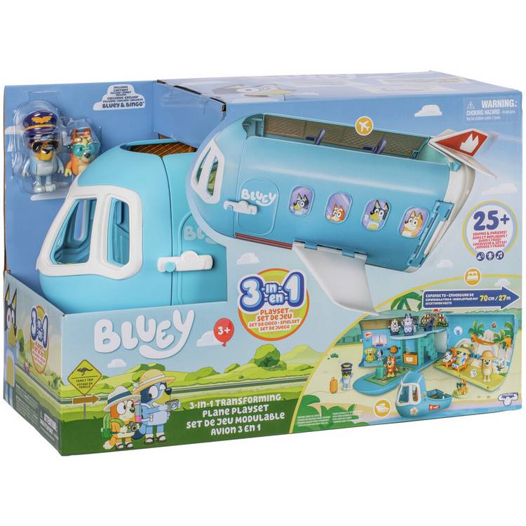 Bluey 3-in-1 airplane transforming playset with figures - British product