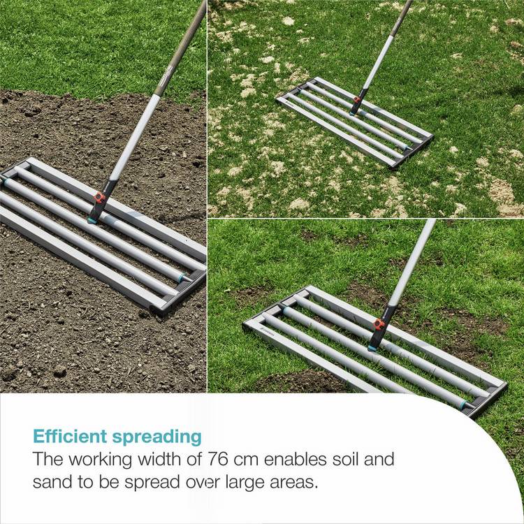 Gardena combisystem lawn levelling rake with telescopic handle, imported from the UK