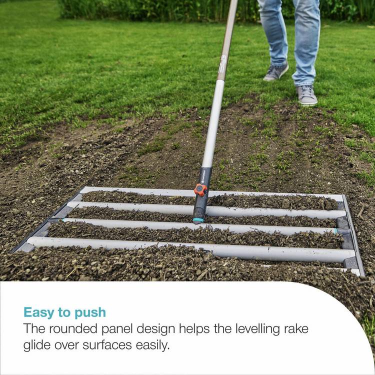 Gardena combisystem lawn levelling rake with telescopic handle, imported from the UK