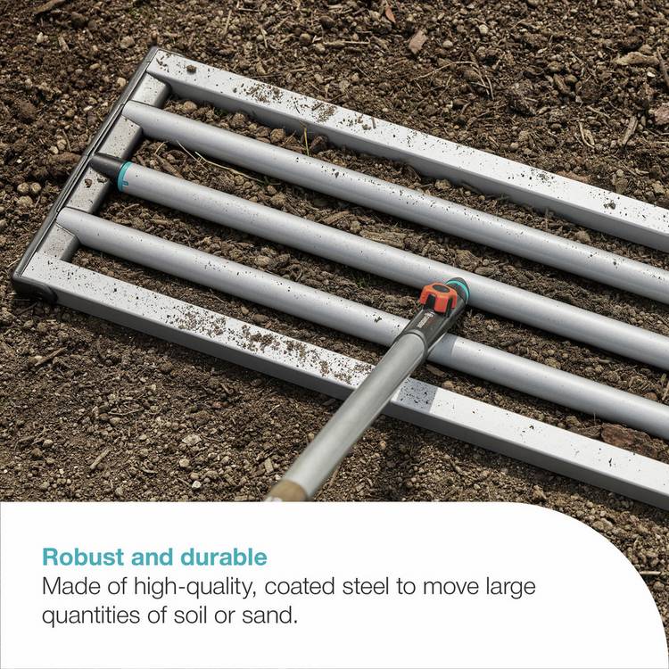 Gardena combisystem lawn levelling rake with telescopic handle, imported from the UK
