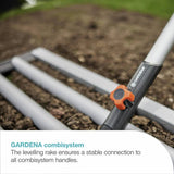 Gardena combisystem lawn levelling rake with telescopic handle, imported from the UK