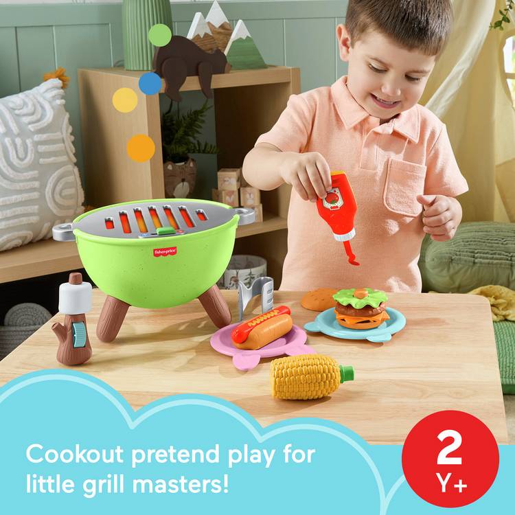 Fisher-Price Activity Grill pretend food play set 14 pieces, UK version