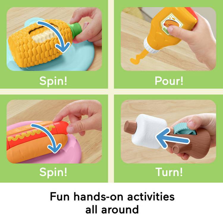 Fisher-Price Activity Grill pretend food play set 14 pieces, UK version