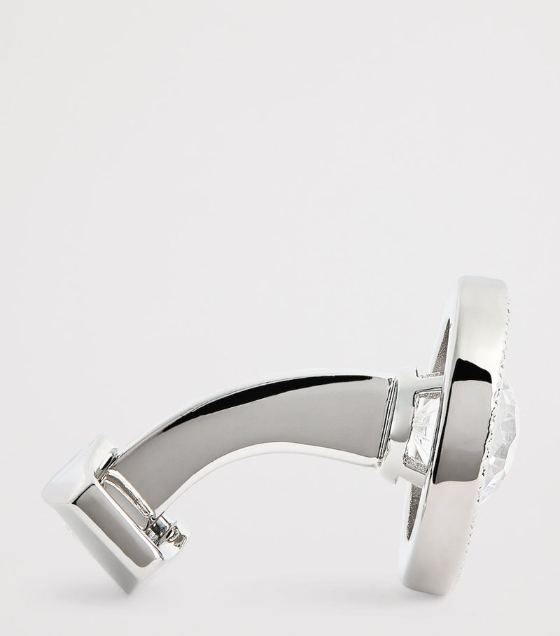 Tateossian rhodium-plated cubic zirconia halo round cufflinks (British brand)