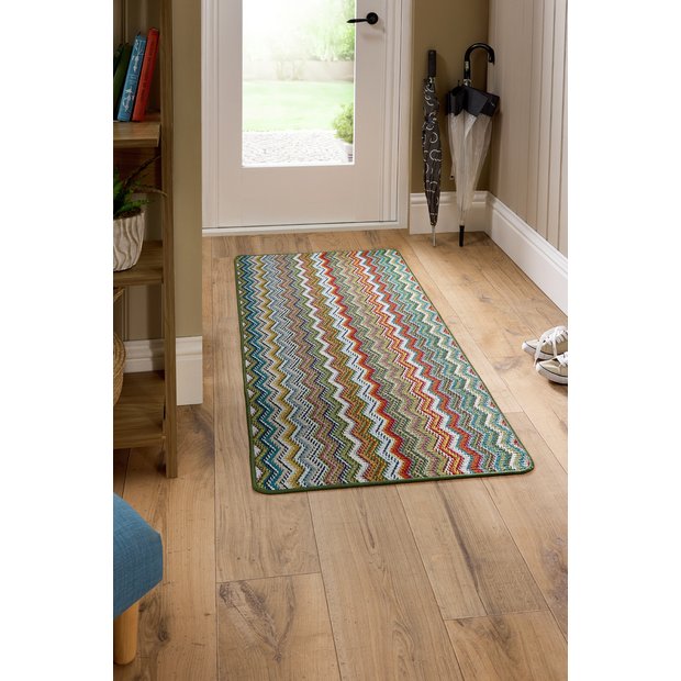 My Mat runner rug Candy Multi Green Zigzag 67x150cm, imported from the UK