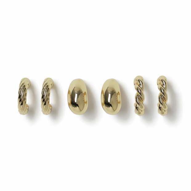 Freedom gold-tone hoop earrings medium 3 pack (British brand)