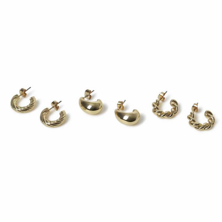Freedom gold-tone hoop earrings medium 3 pack (British brand)