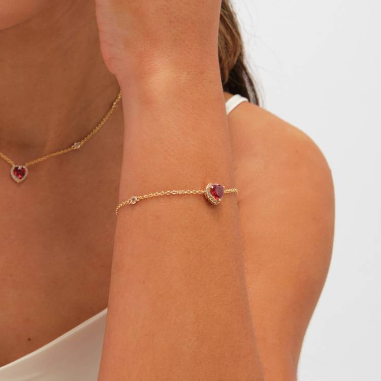 Jon Richard gold plated red heart drop bracelet, UK version