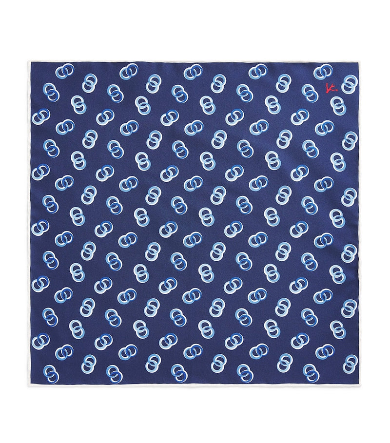 Isaia silk pocket square with coral logo 33cm - British product