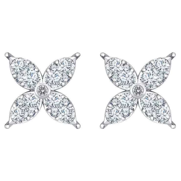 Costco diamond flower stud earrings round brilliant cut 0.90ctw 14ct white gold, UK version