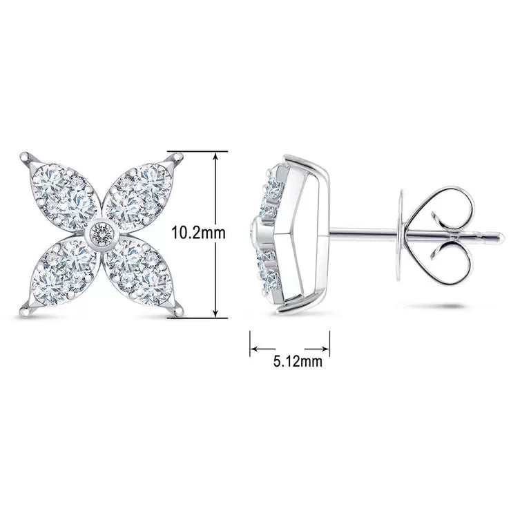 Costco diamond flower stud earrings round brilliant cut 0.90ctw 14ct white gold, UK version