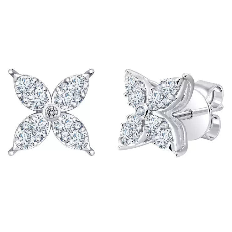 Costco diamond flower stud earrings round brilliant cut 0.90ctw 14ct white gold, UK version