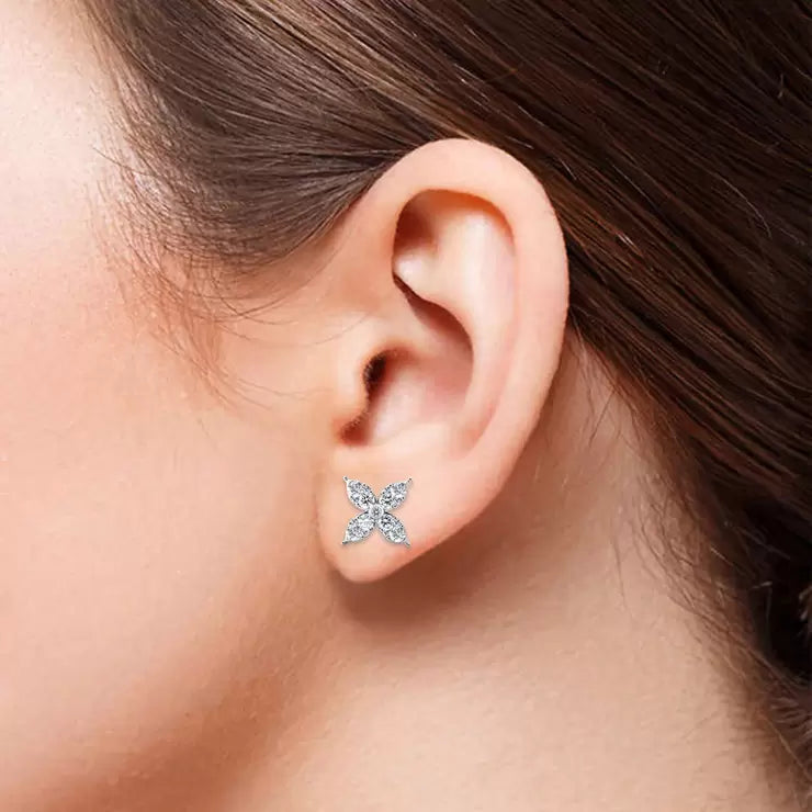 Costco diamond flower stud earrings round brilliant cut 0.90ctw 14ct white gold, UK version