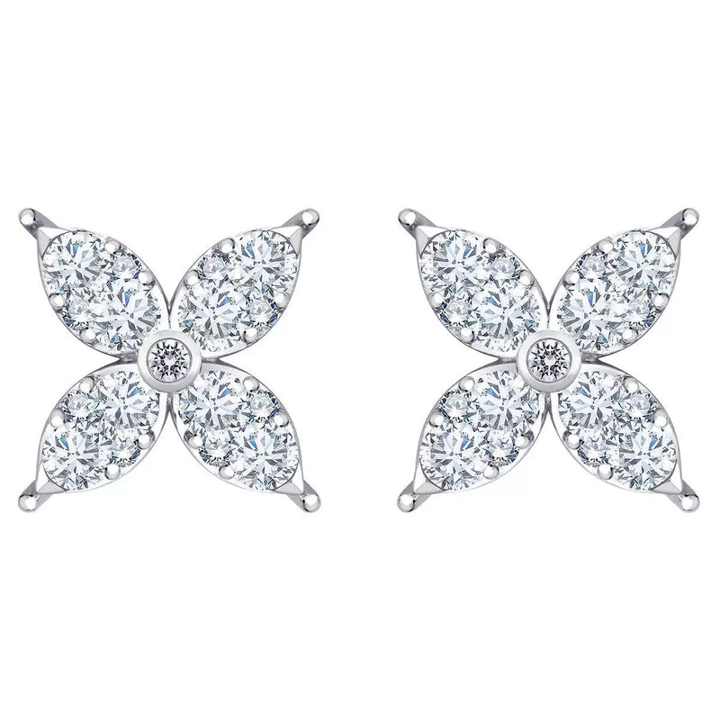 Costco diamond flower stud earrings round brilliant cut 0.90ctw 14ct white gold, UK version