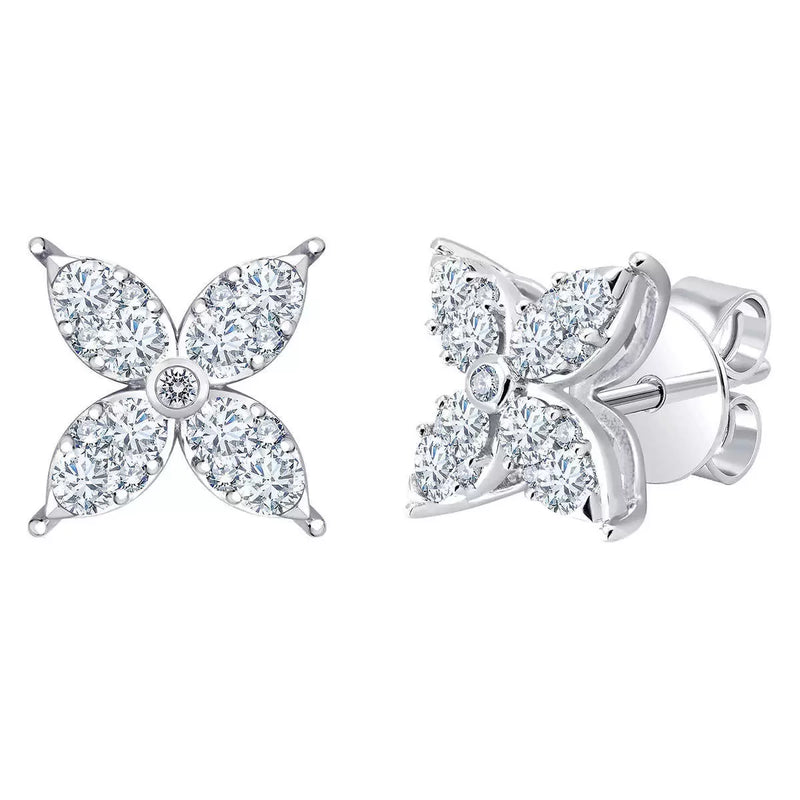 Costco diamond flower stud earrings round brilliant cut 0.90ctw 14ct white gold, UK version