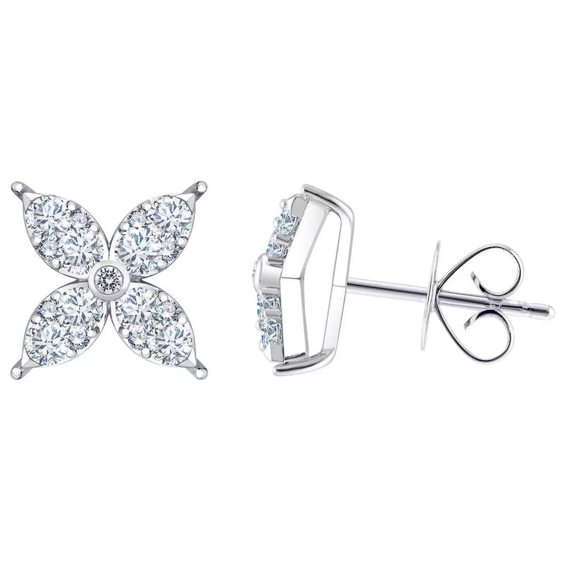 Costco diamond flower stud earrings round brilliant cut 0.90ctw 14ct white gold, UK version