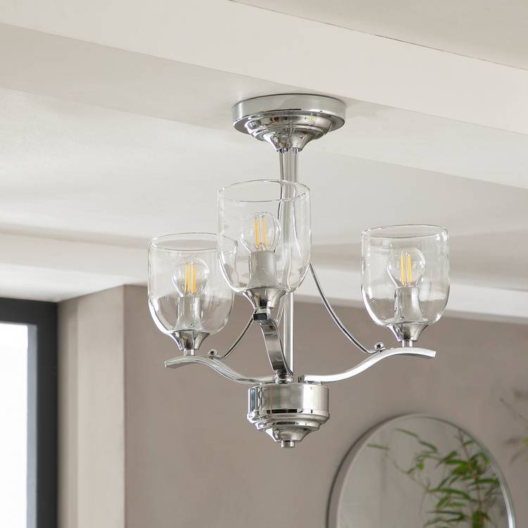 Argos Home 3-light chrome ceiling fitting with glass shades, UK version