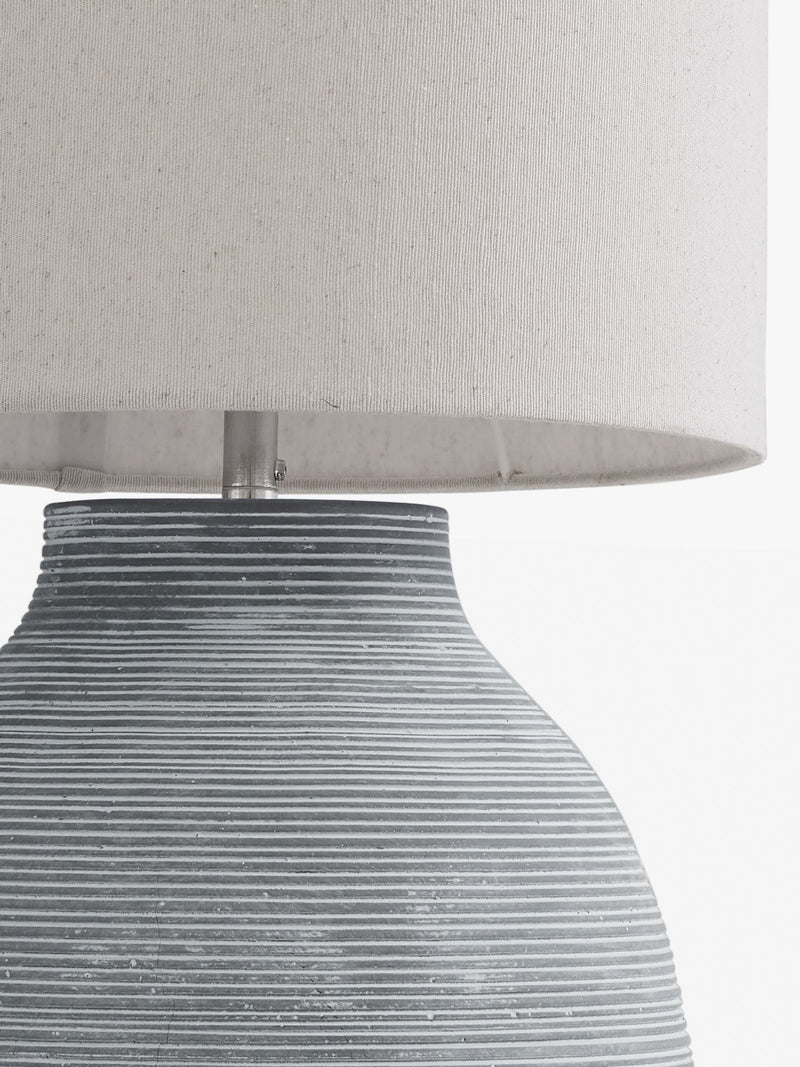 Fairford floor lamp with concrete base and fabric shade - British product