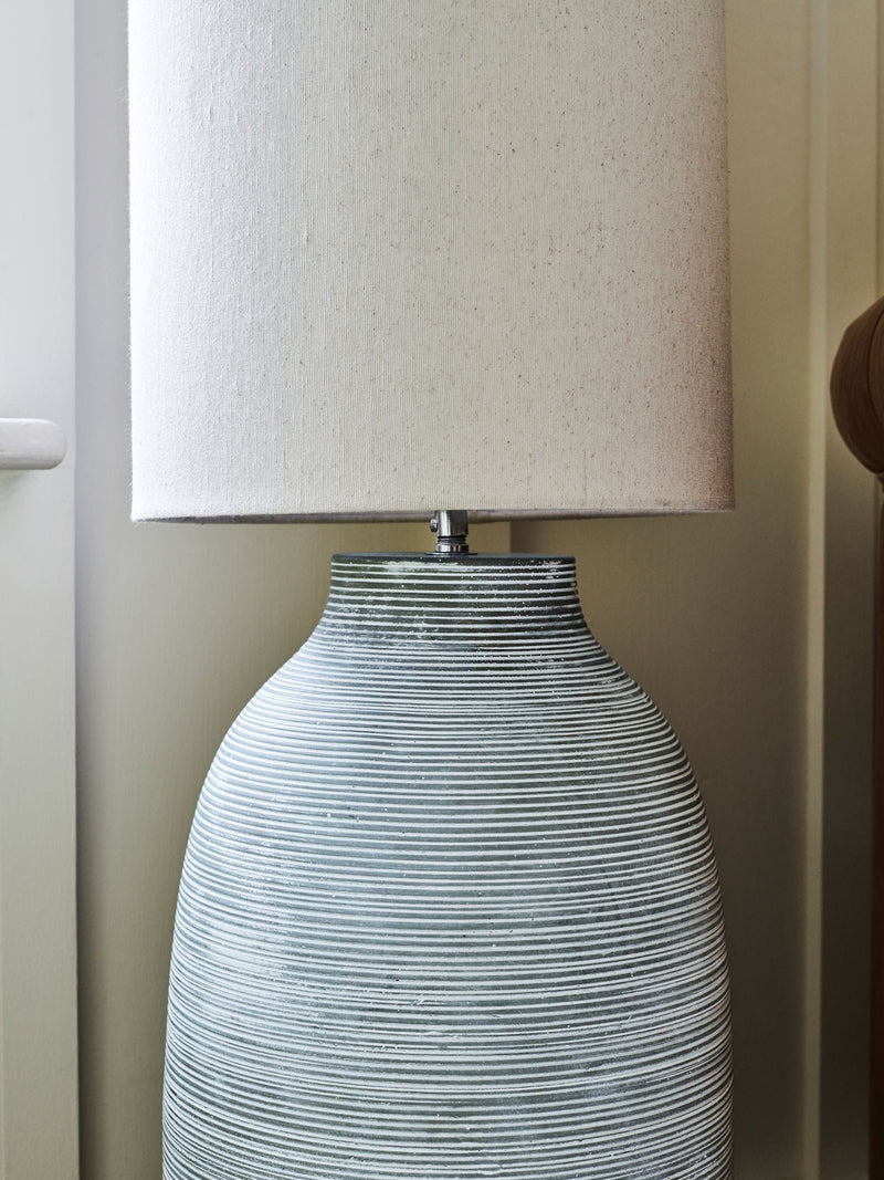 Fairford floor lamp with concrete base and fabric shade - British product