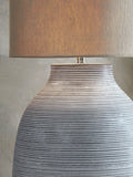 Fairford floor lamp with concrete base and fabric shade - British product