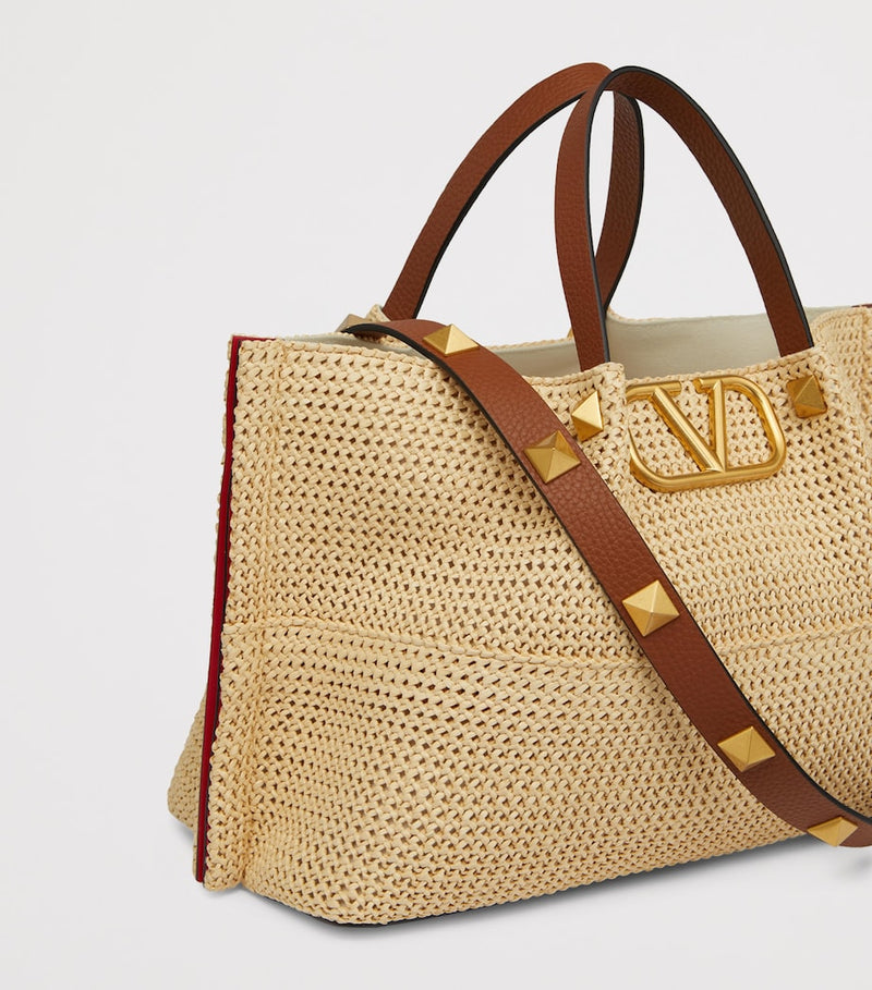 Valentino Garavani straw tote bag VLogo Signature medium, UK version